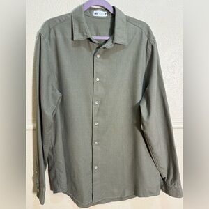 ZARA Men’s Long Sleeve Button Down Shirt Solid Green Size XXL Slim Fit